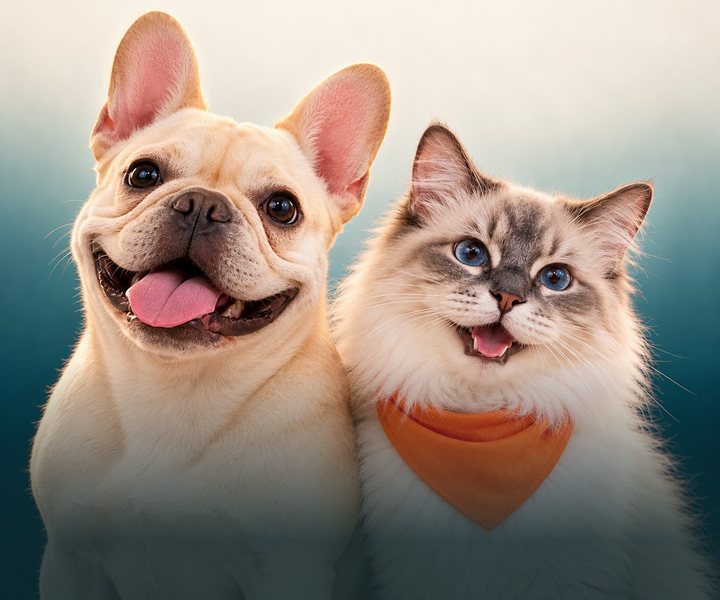 Yabbi the French bulldog and Bandit the Ragdoll mix